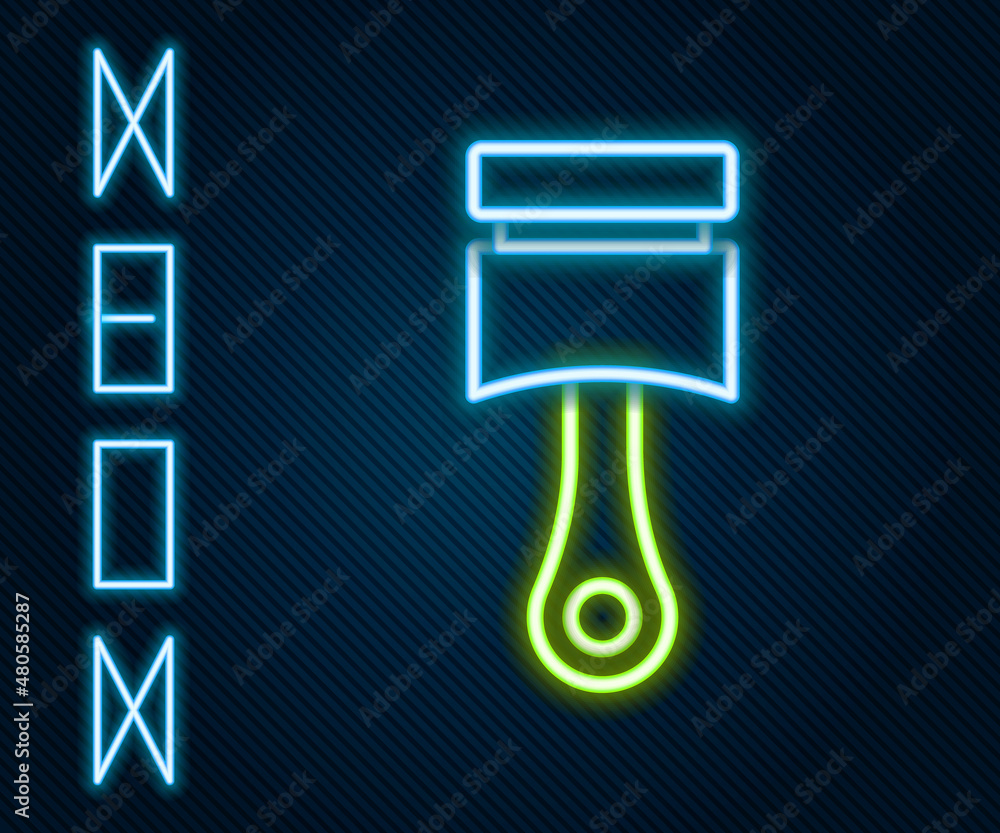 Glowing neon line Engine piston icon isolated on black background. Car engine piston sign. Colorful 