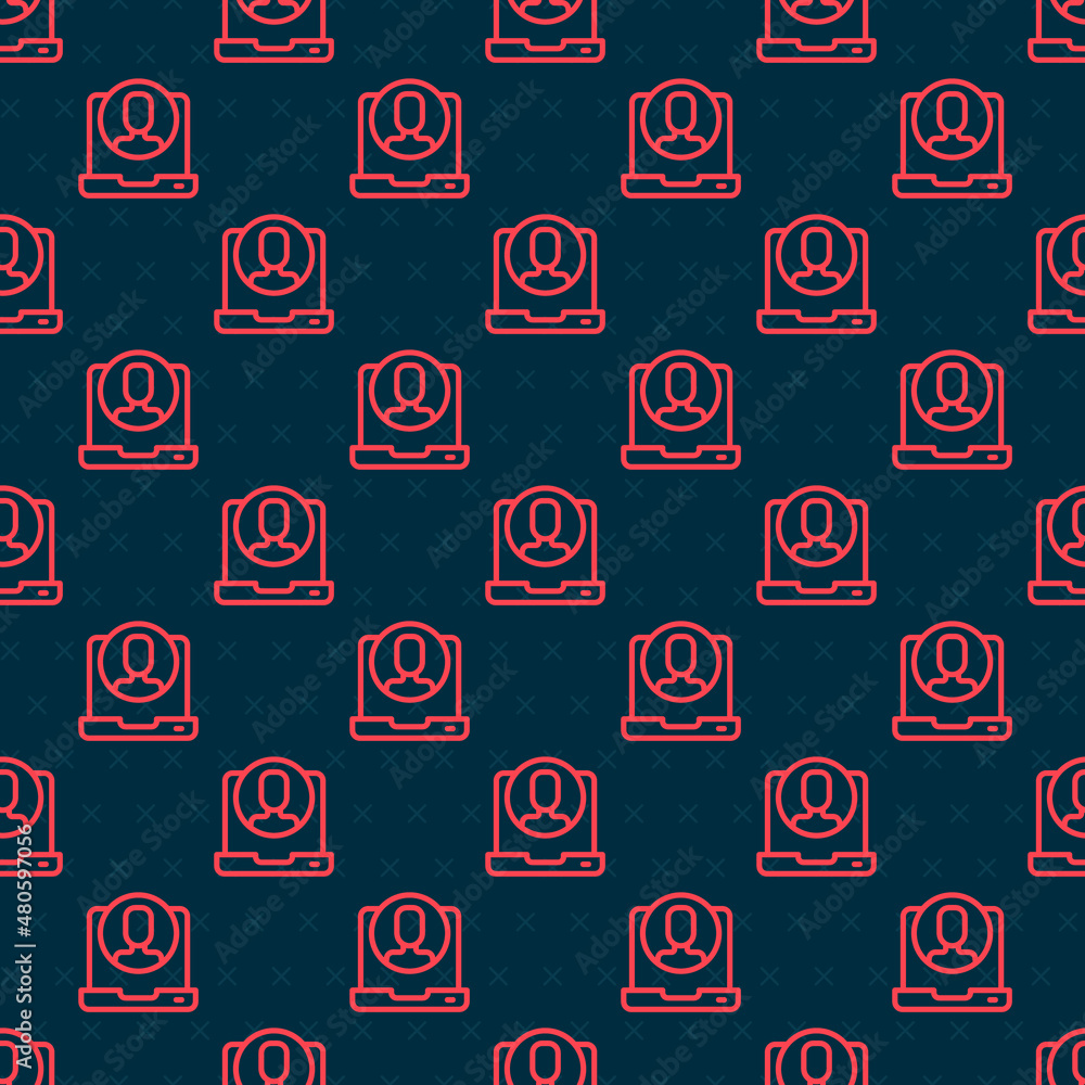 Red line Telephone 24 hours support icon isolated seamless pattern on black background. All-day cust