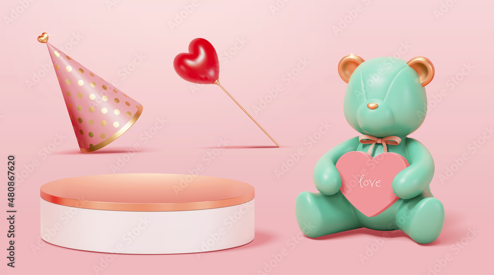 3d Valentines Day element set