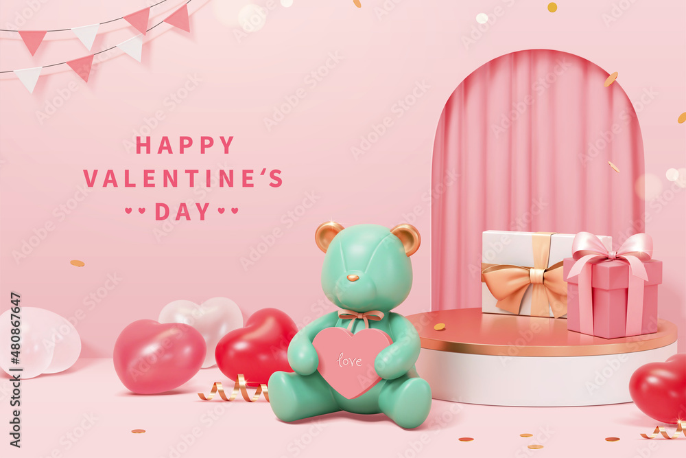 3d teddy bear romantic scene design