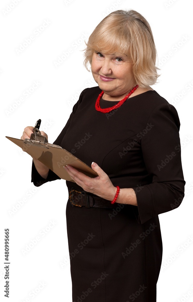 Adult business woman with a clipboard