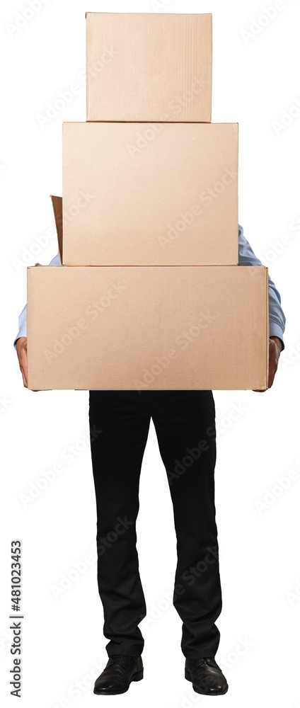 Man worker Carrying Cardboard Boxes