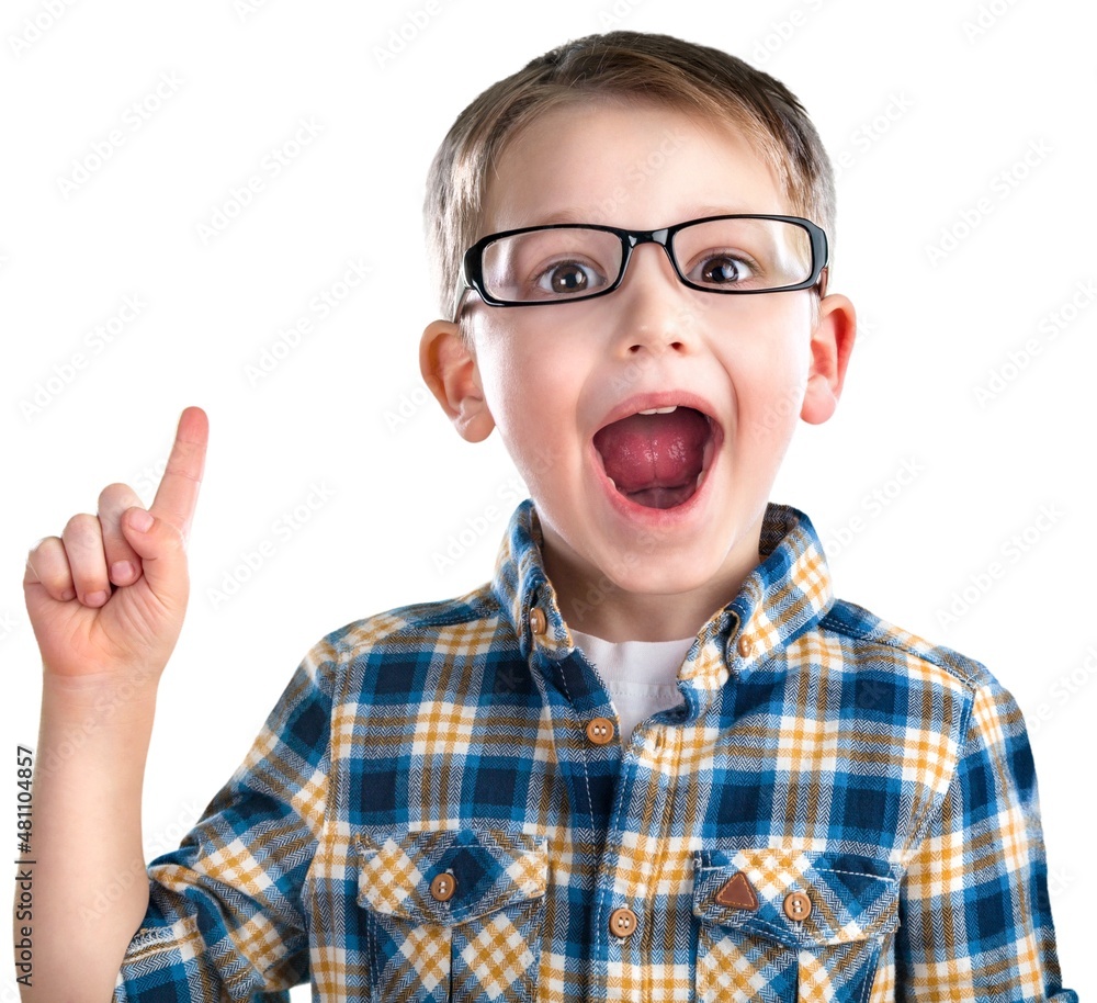 Smart child student Boy wearing glasses