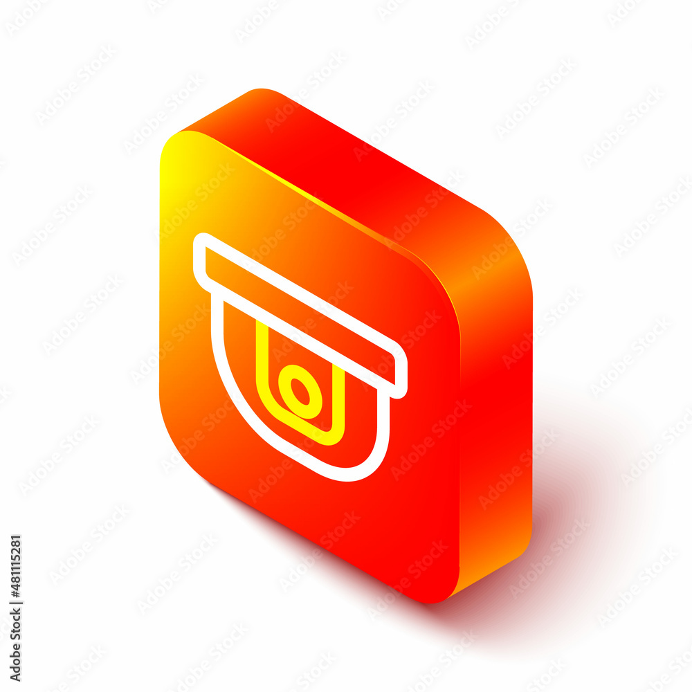 Isometric line Motion sensor icon isolated on white background. Orange square button. Vector Illustr