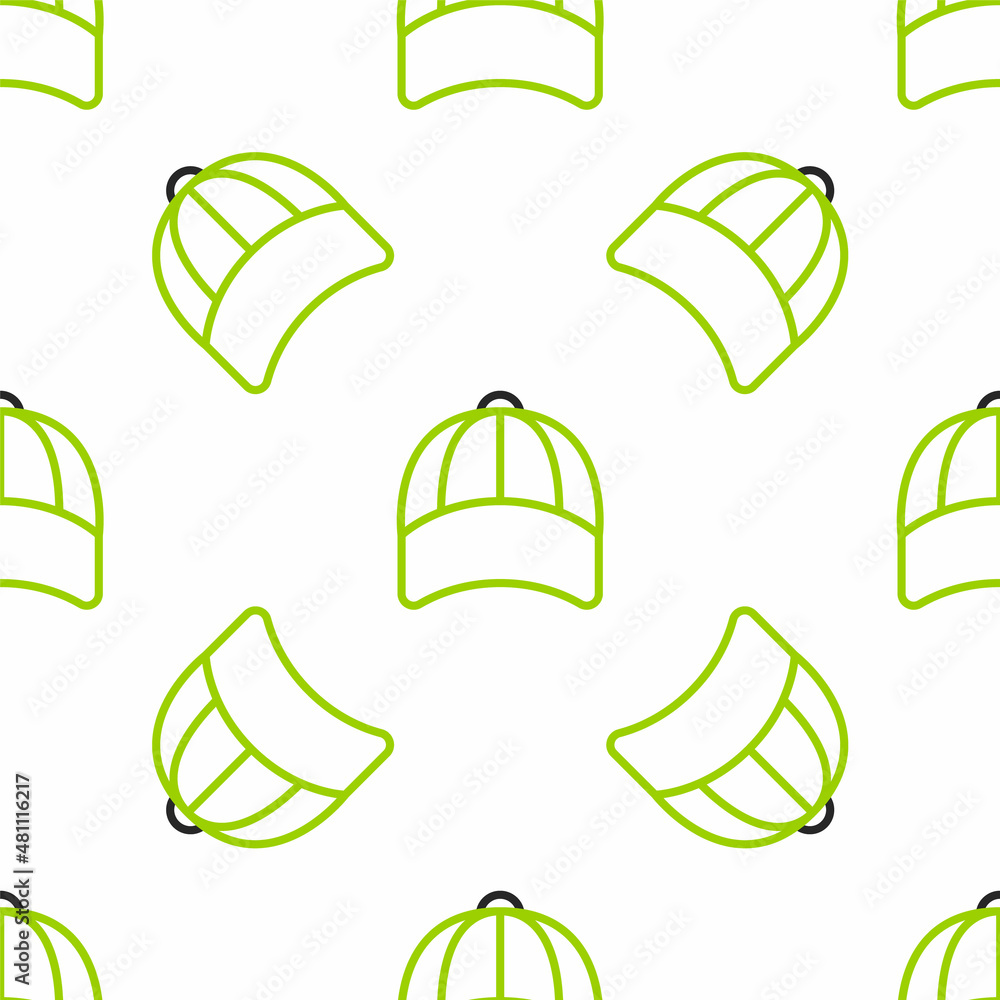 Line Baseball cap icon isolated seamless pattern on white background. Sport equipment. Sports unifor