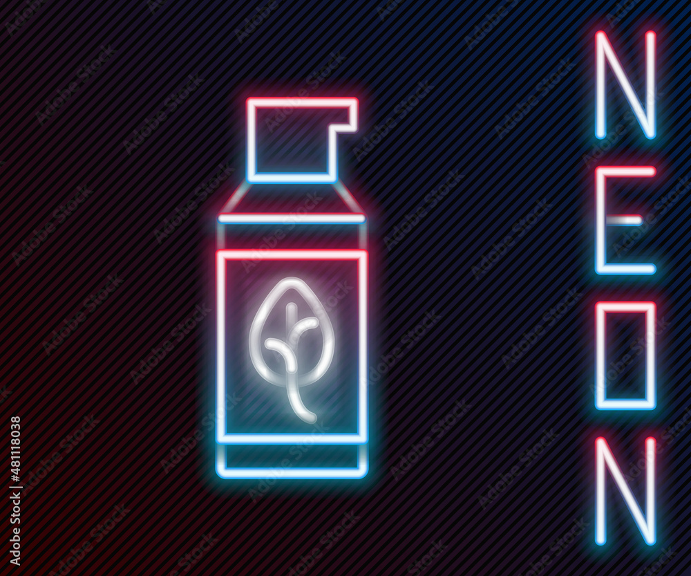 Glowing neon line Organic cosmetic icon isolated on black background. Body care products. Colorful o