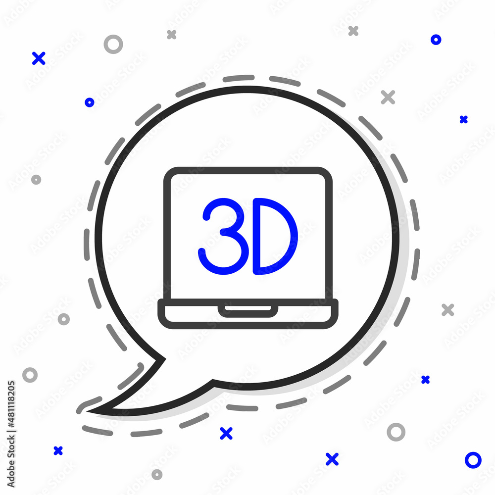 线条3D打印机图标隔离在白色背景上。3D打印。彩色轮廓概念。矢量