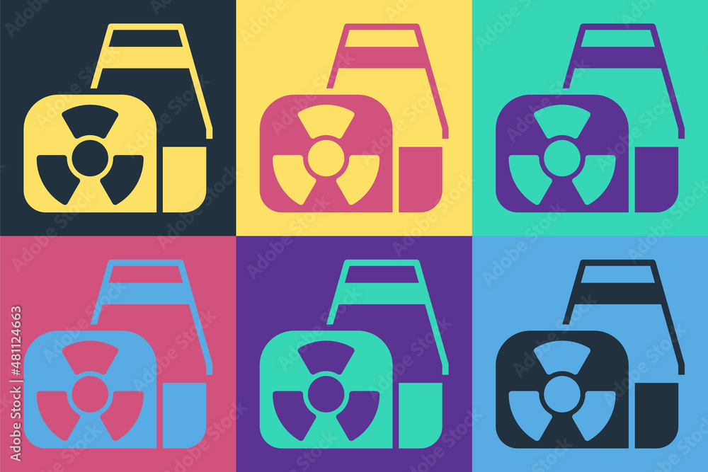 Pop art Nuclear power plant icon isolated on color background. Energy industrial concept. Vector