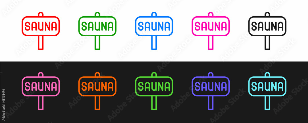 Set line Sauna icon isolated on black and white background. Vector