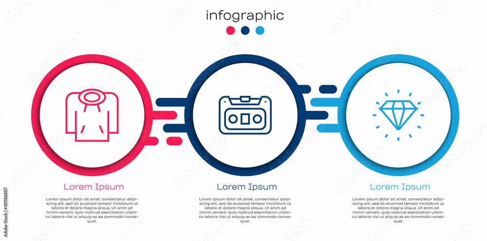 套装连帽衫、复古盒式磁带和钻石。商业信息图模板。矢量