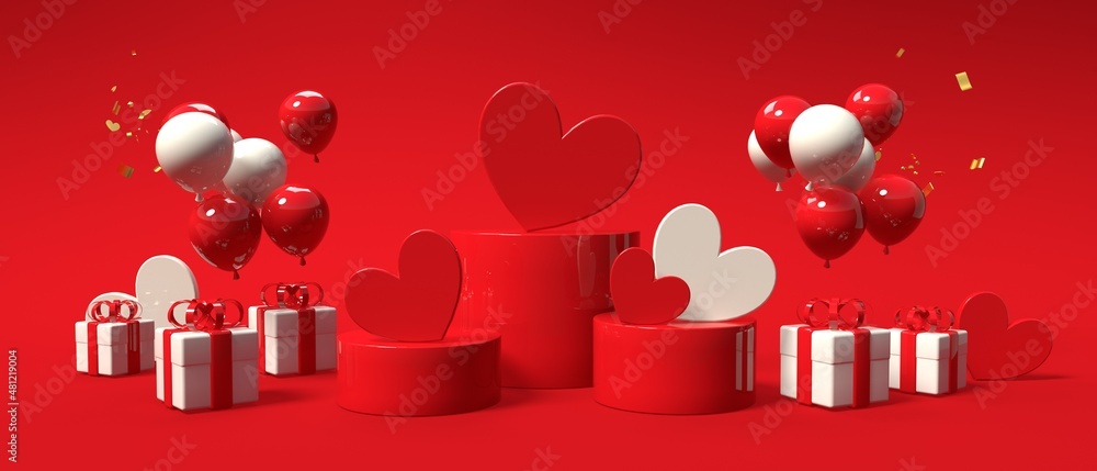 Hearts with gift boxes - Appreciation and love theme - 3D render