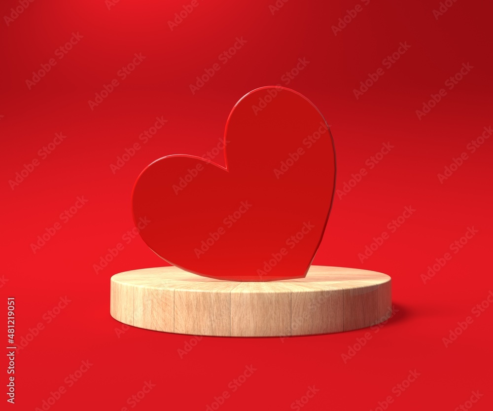 Heart with a podium - Appreciation and love theme - 3D render