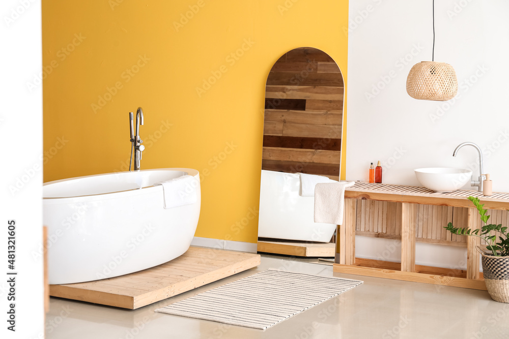 Mirror in interior of modern bathroom