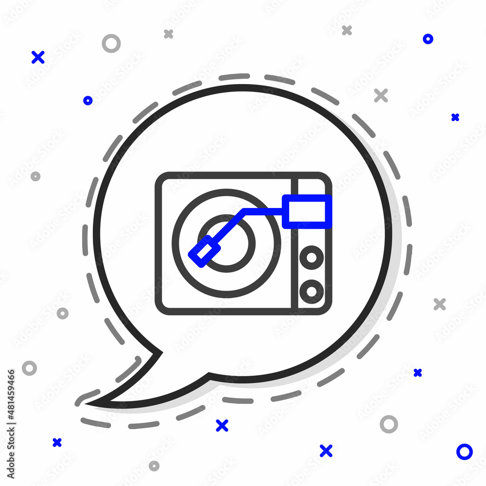 Line Vinyl player with a vinyl disk icon isolated on white background. Colorful outline concept. Vec