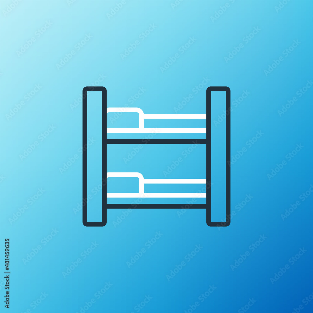 Line Hotel room bed icon isolated on blue background. Colorful outline concept. Vector