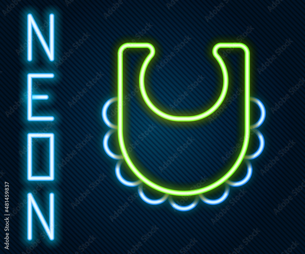 Glowing neon line Baby bib icon isolated on black background. Colorful outline concept. Vector