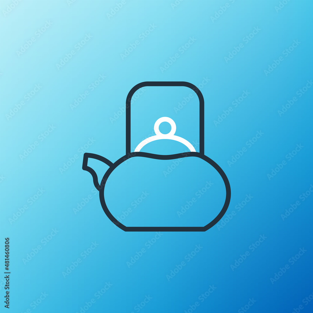 Line Kettle with handle icon isolated on blue background. Teapot icon. Colorful outline concept. Vec