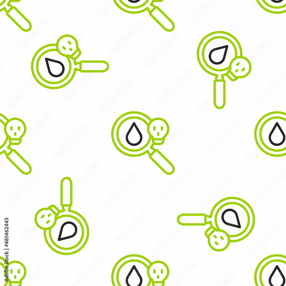 Line Poisonous research magnifying glass icon isolated seamless pattern on white background. Vector