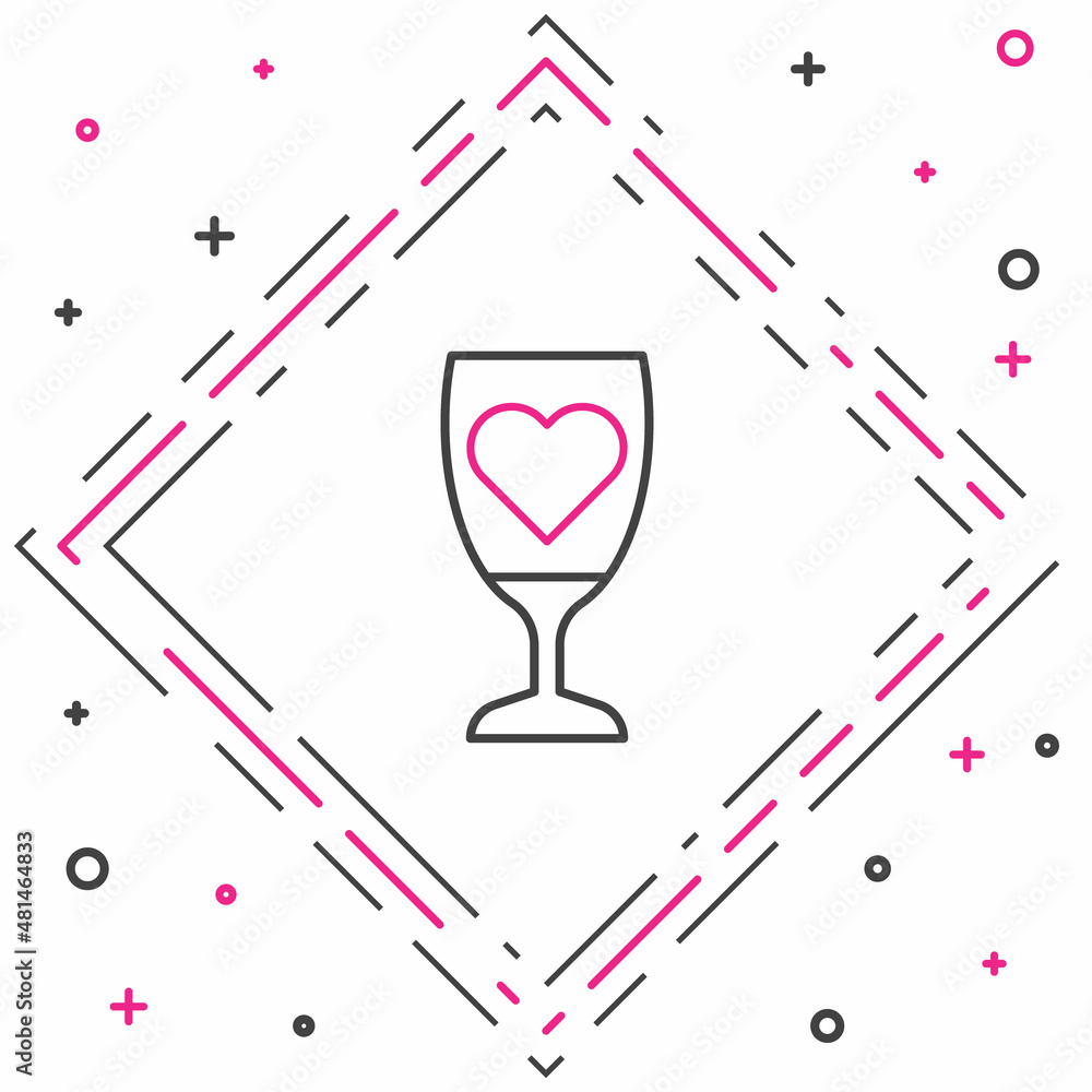 Line Glass of champagne icon isolated on white background. Happy Valentines day. Colorful outline co