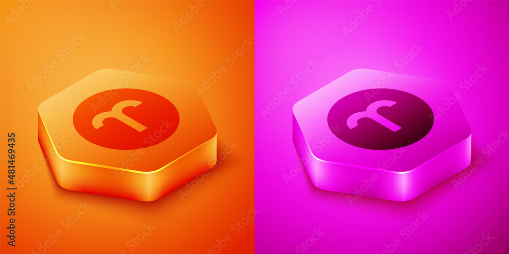 Isometric Aries zodiac sign icon isolated on orange and pink background. Astrological horoscope coll