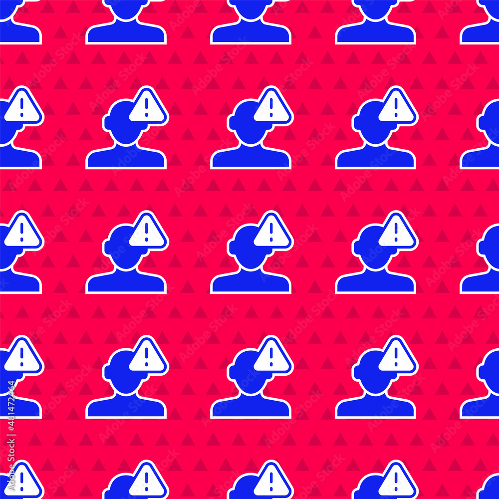 Blue Finding a problem in psychology icon isolated seamless pattern on red background. Vector