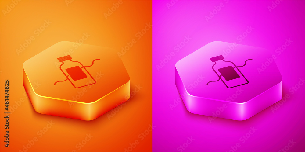 Isometric The problem of pollution of the ocean icon isolated on orange and pink background. The gar