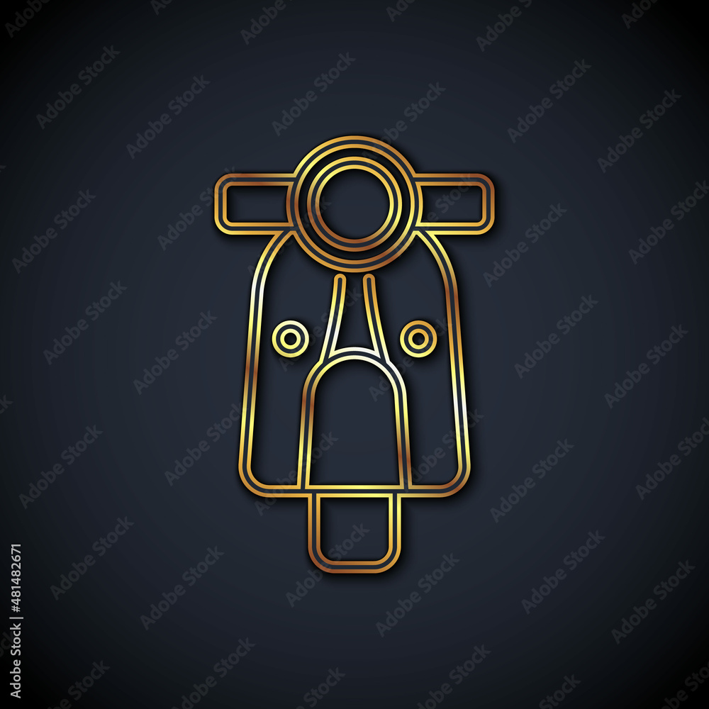 Gold line Scooter icon isolated on black background. Vector