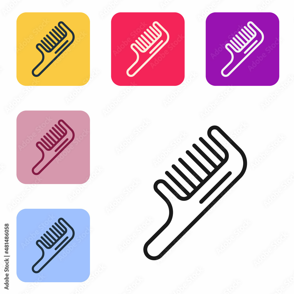 Black line Hairbrush icon isolated on white background. Comb hair sign. Barber symbol. Set icons in 