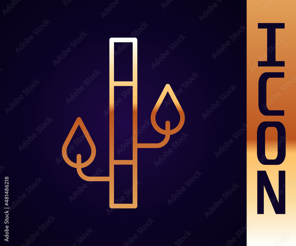 Gold line Bamboo icon isolated on black background. Vector