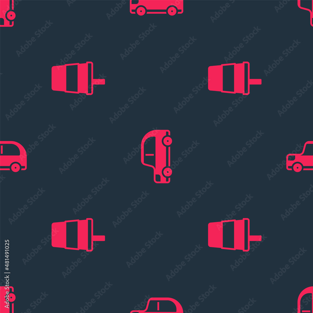 Set Paper glass with water and Car on seamless pattern. Vector