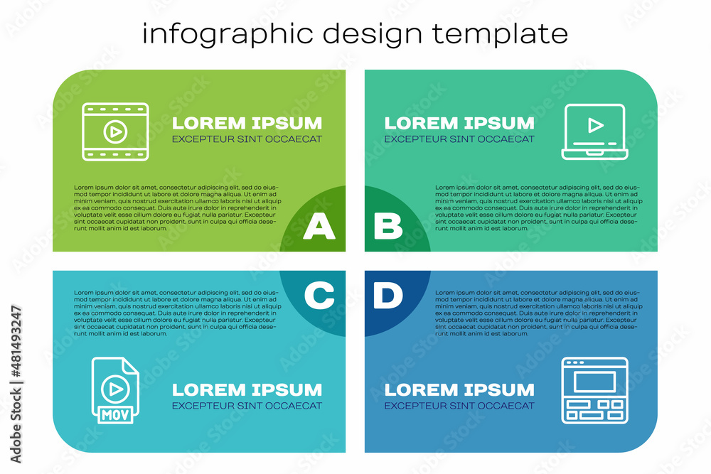 Set line MOV file document, Play Video, recorder on laptop and Online play video. Business infograph