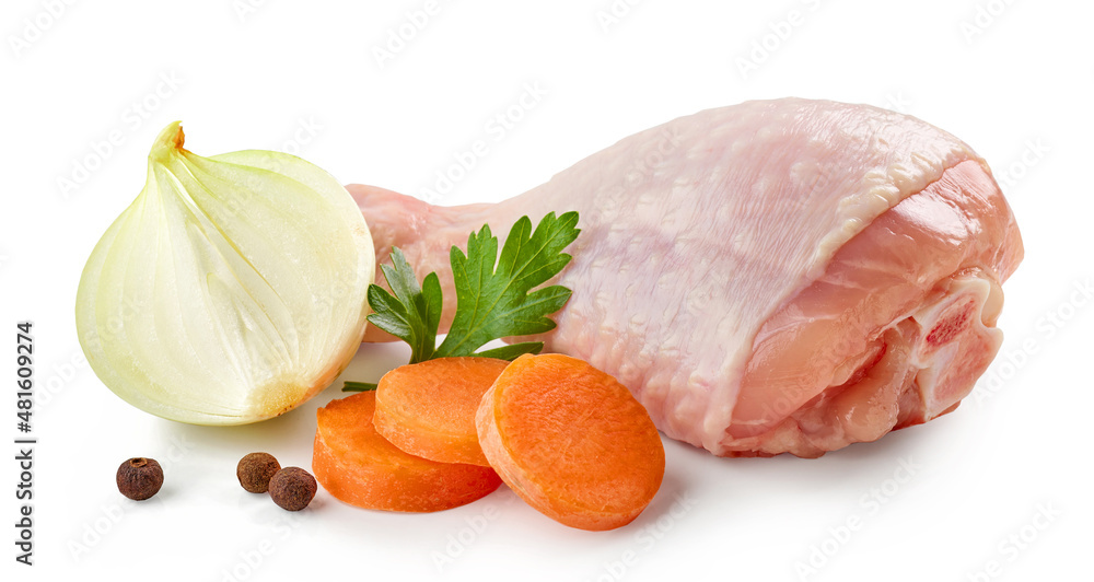 fresh raw chicken leg and vegetables