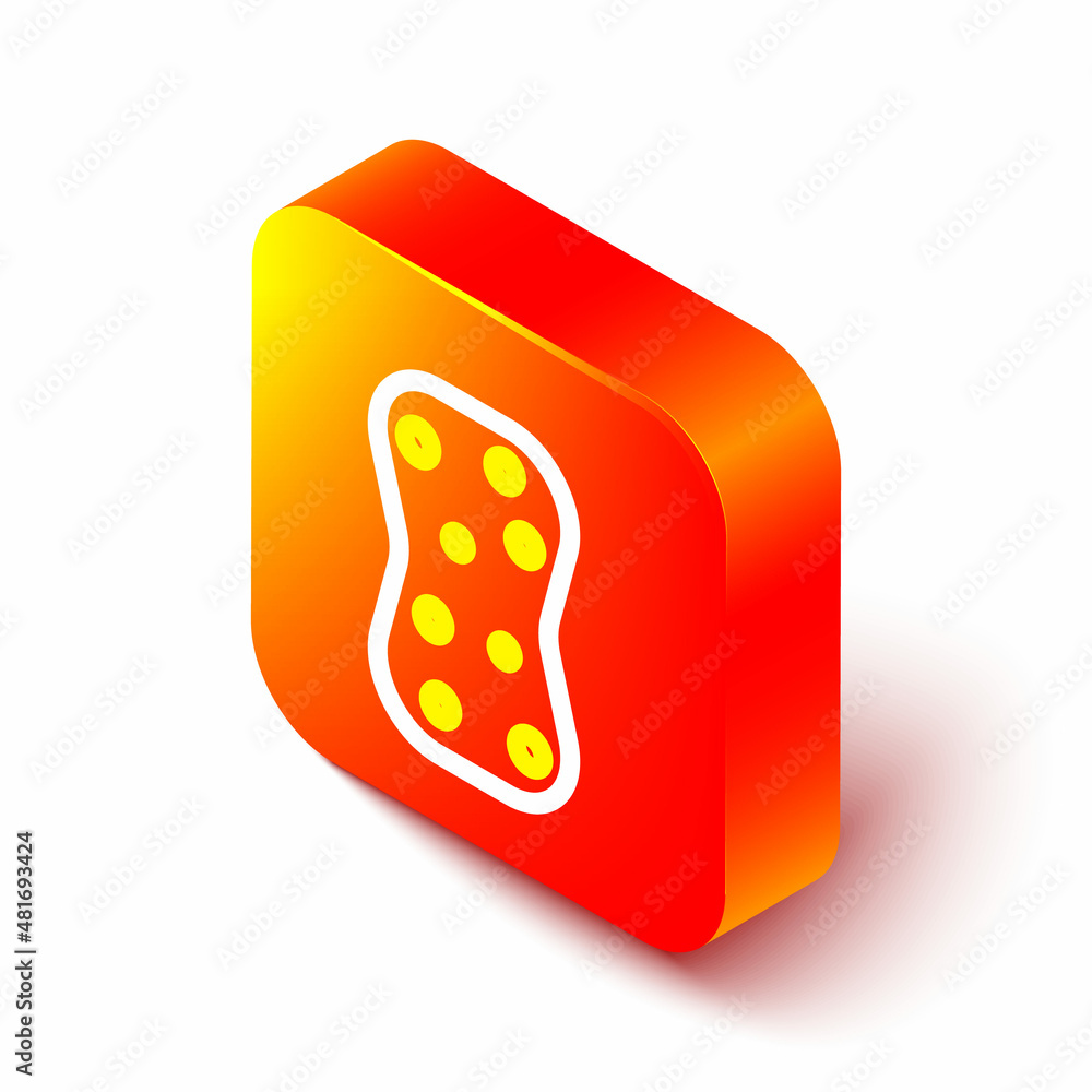 Isometric line Sponge with bubbles icon isolated on white background. Wisp of bast for washing dishe