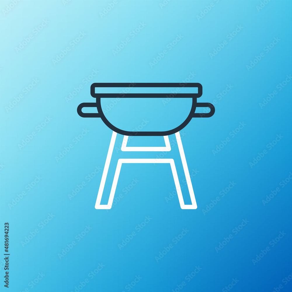 Line Barbecue grill icon isolated on blue background. BBQ grill party. Colorful outline concept. Vec