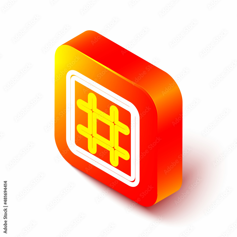 Isometric line Waffle icon isolated on white background. Orange square button. Vector