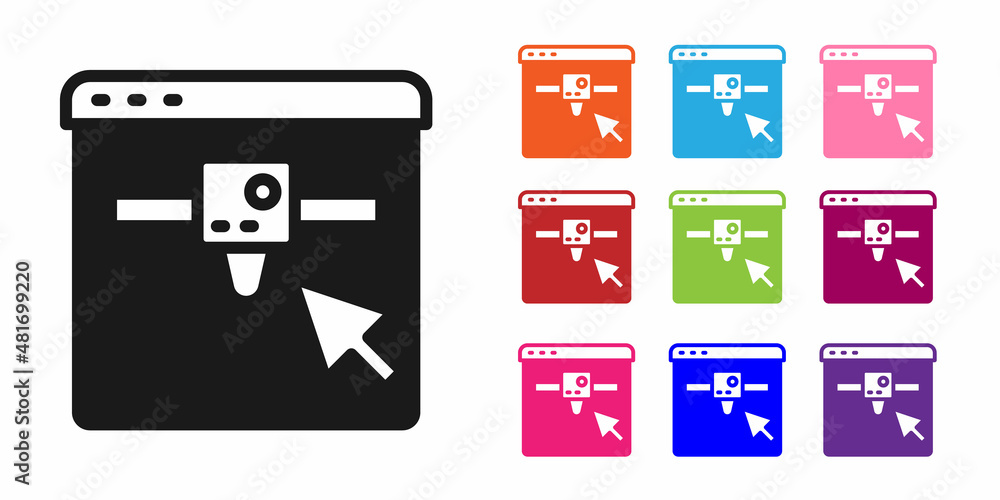 Black 3D printer setting icon isolated on white background. 3d printing. Set icons colorful. Vector