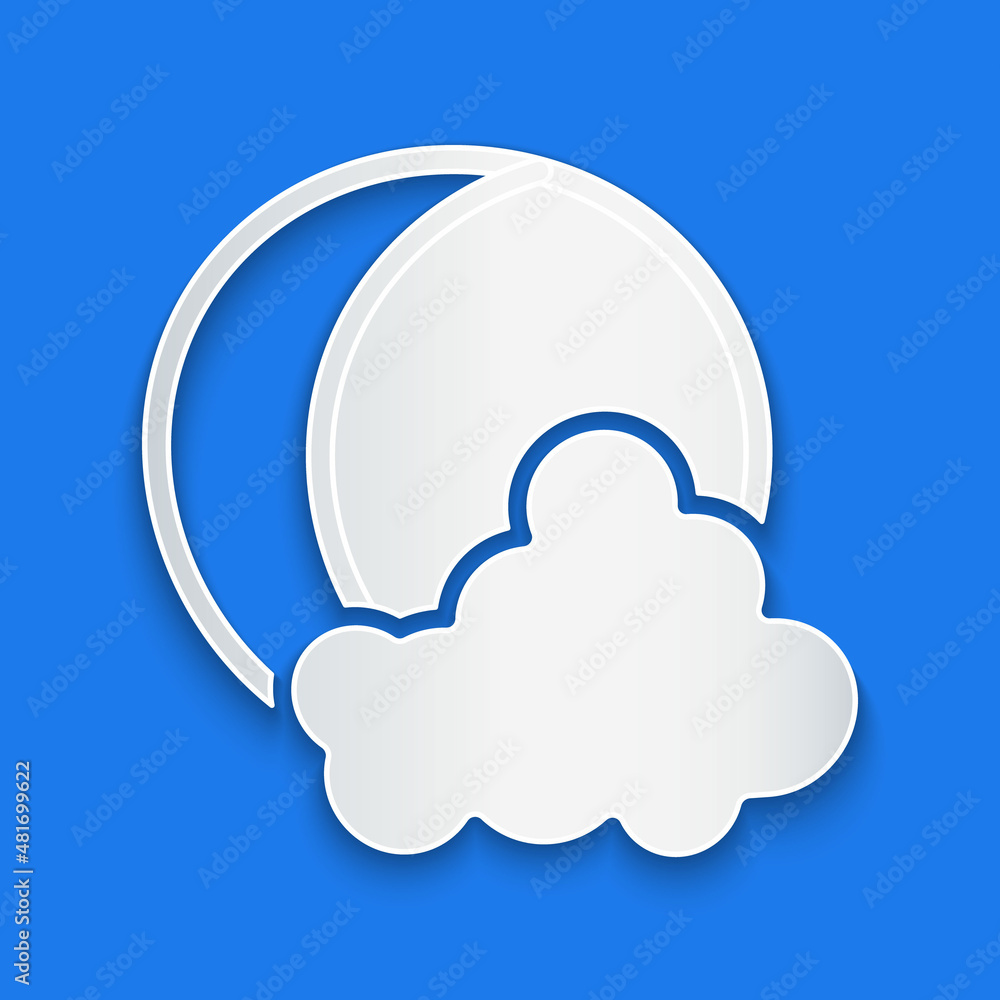 Paper cut Moon and stars icon isolated on blue background. Paper art style. Vector