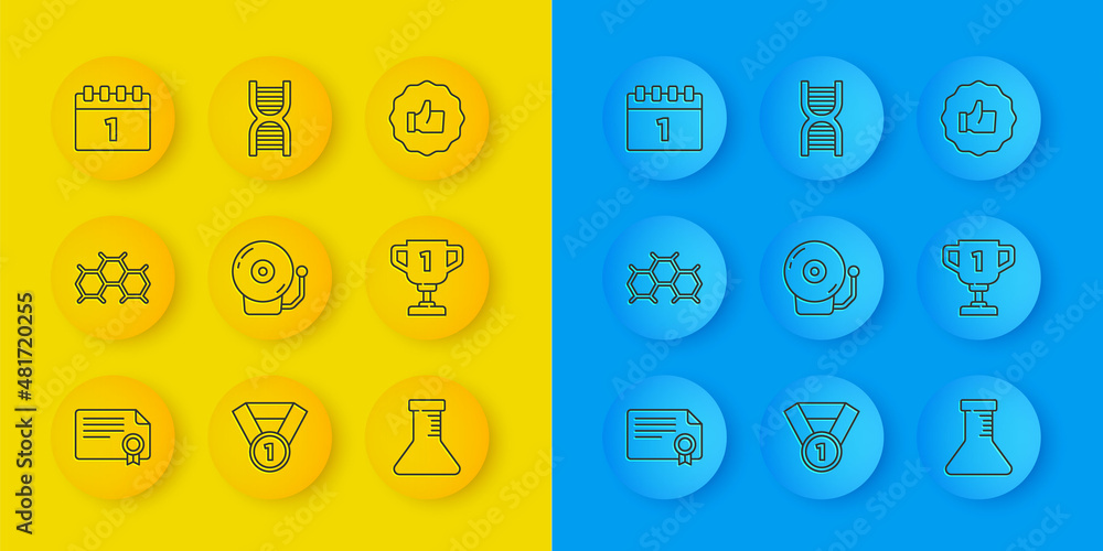 Set line Certificate template，Chemical formula，Ringing alarm bell，试管和烧瓶，Award cup，设定线证书模板，化学配方，振铃警铃，