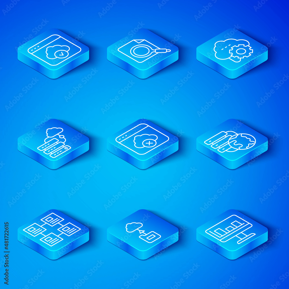 Set line Hierarchy organogram chart, Failed access cloud storage, Cloud technology data transfer, Ne