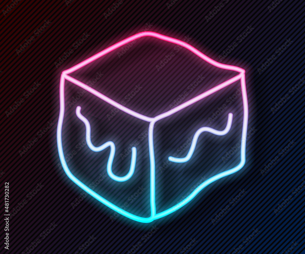 Glowing neon line Isometric cube icon isolated on black background. Geometric cubes solid icon. 3D s