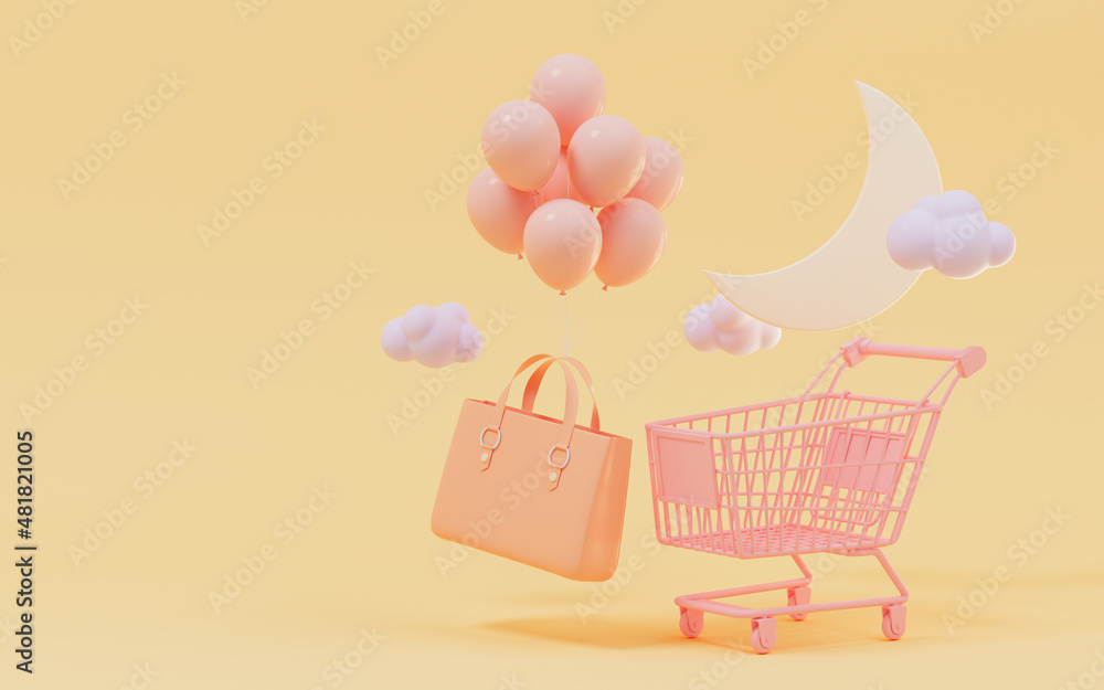 Shopping and gifts, shopping theme, 3d rendering.