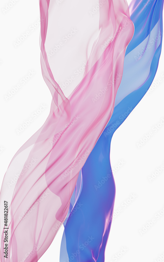 Purple and pink silk clothes flying with white background, 3d rendering.