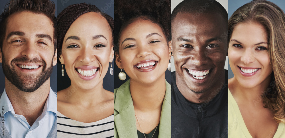 Nothing but a series of smiles. Composite image of a diverse group of smiling people.