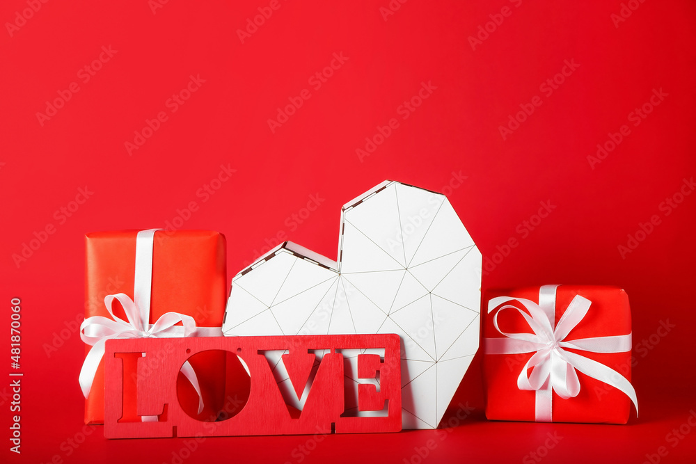 Valentines Day beautiful composition on color background