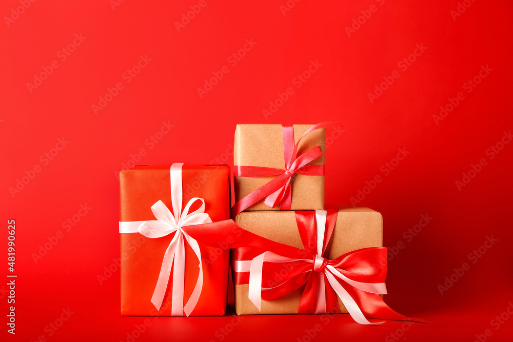 Valentines Day gifts on color background