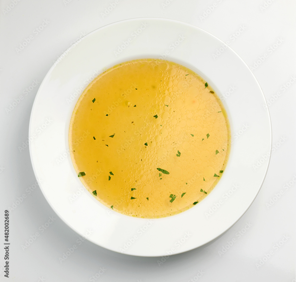 plate of fresh chicken broth