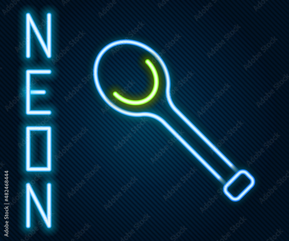 Glowing neon line Sauna ladle icon isolated on black background. Colorful outline concept. Vector