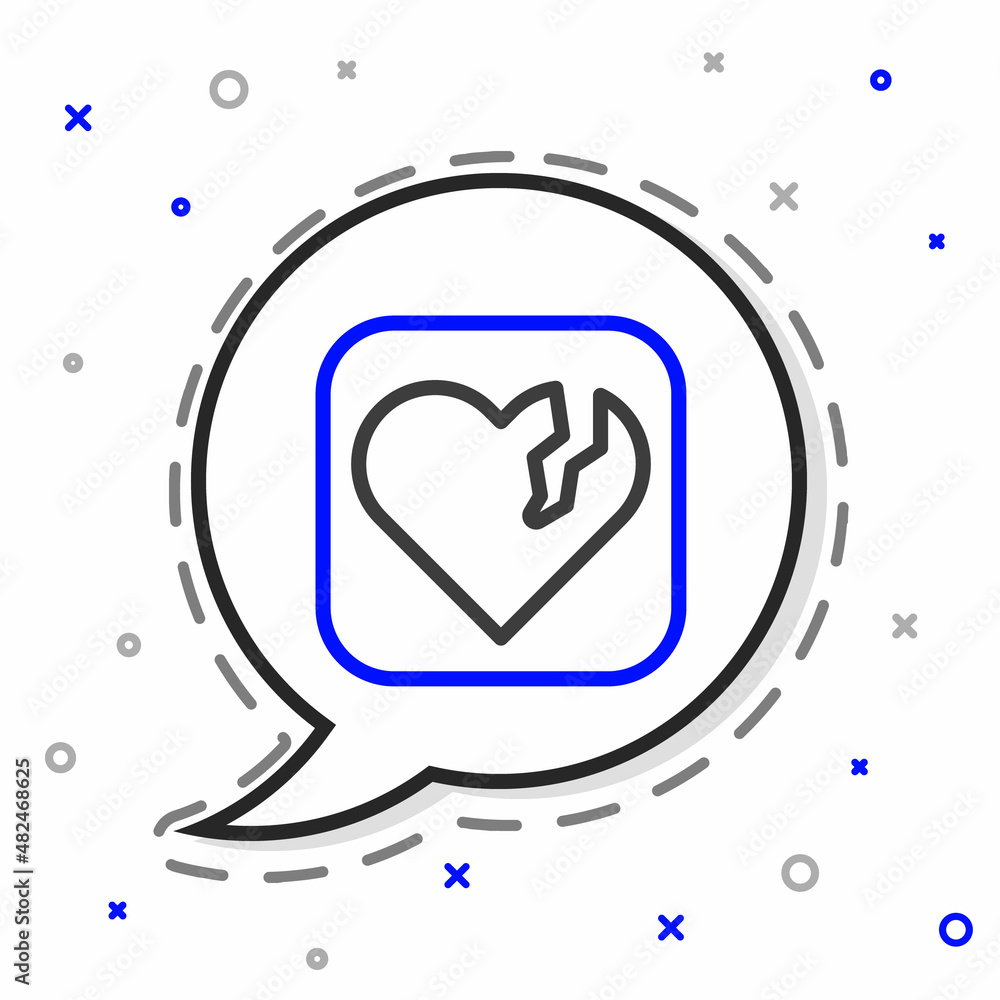 Line Broken heart or divorce icon isolated on white background. Love symbol. Happy Valentines day. C