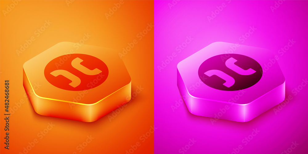 Isometric Pisces zodiac sign icon isolated on orange and pink background. Astrological horoscope col