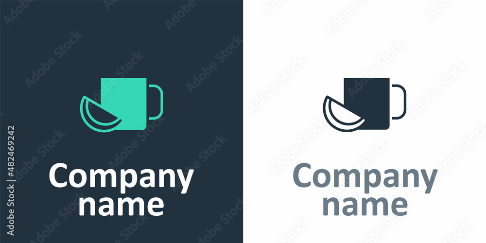 Logotype Cup of tea with lemon icon isolated on white background. Logo design template element. Vect